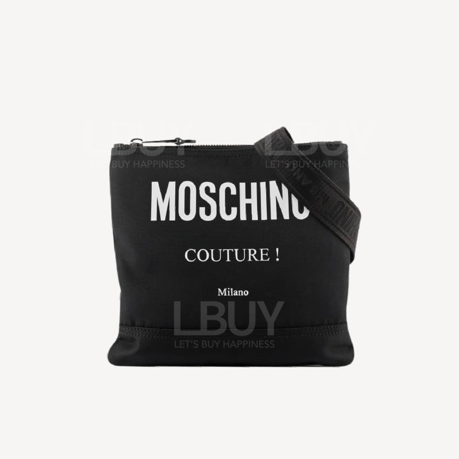 Moschino 黑色并白色Logo字尼龙斜孭袋