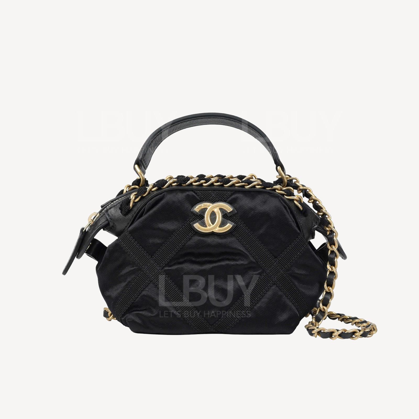 Chanel 尼龙罗缎手挽黑色链带包 AP2669