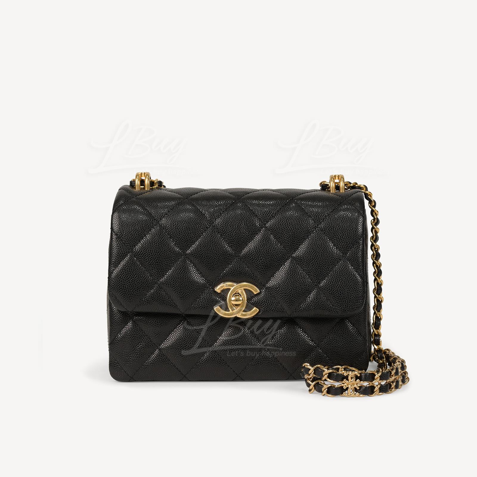 Chanel Grained Calfskin Black Chain 20cm Flap Bag AS3580