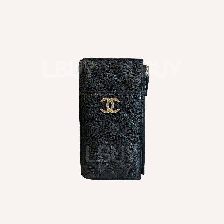 Chanel Zipper Coinsbag Card Holder Phone Bag Black with Large Silver Tone Metal LD18