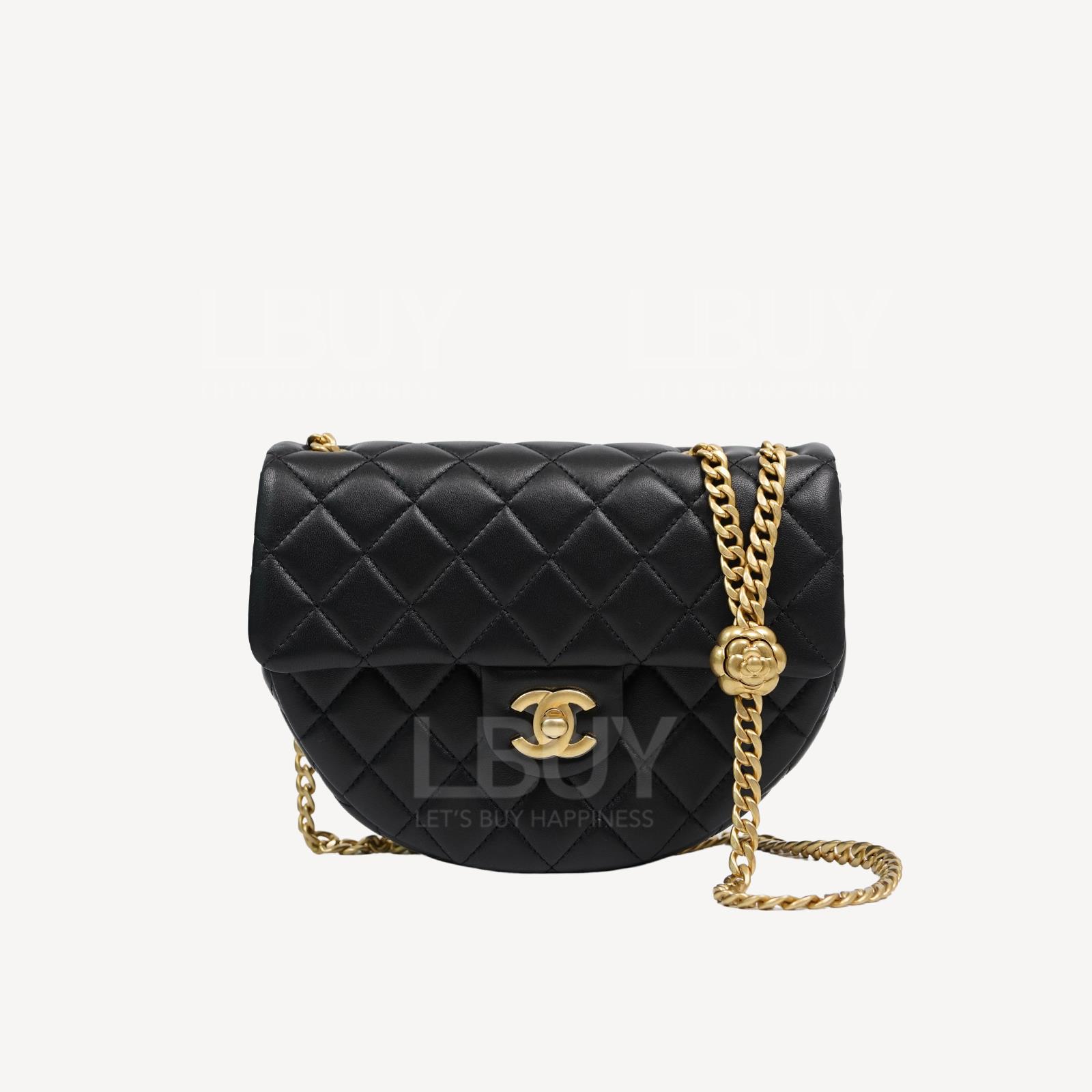 Chanel Camellia Adjusting Buckle Chain with Gold CC Logo Flap Bag Saddle Bag Black and Fuchsia  AS4001
