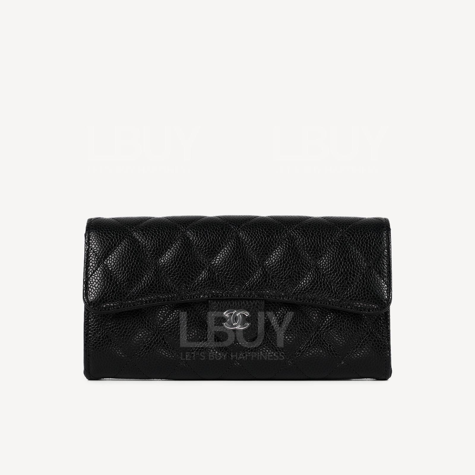 Chanel經典垂蓋長銀包 黑色配銀色CC Logo AP0241