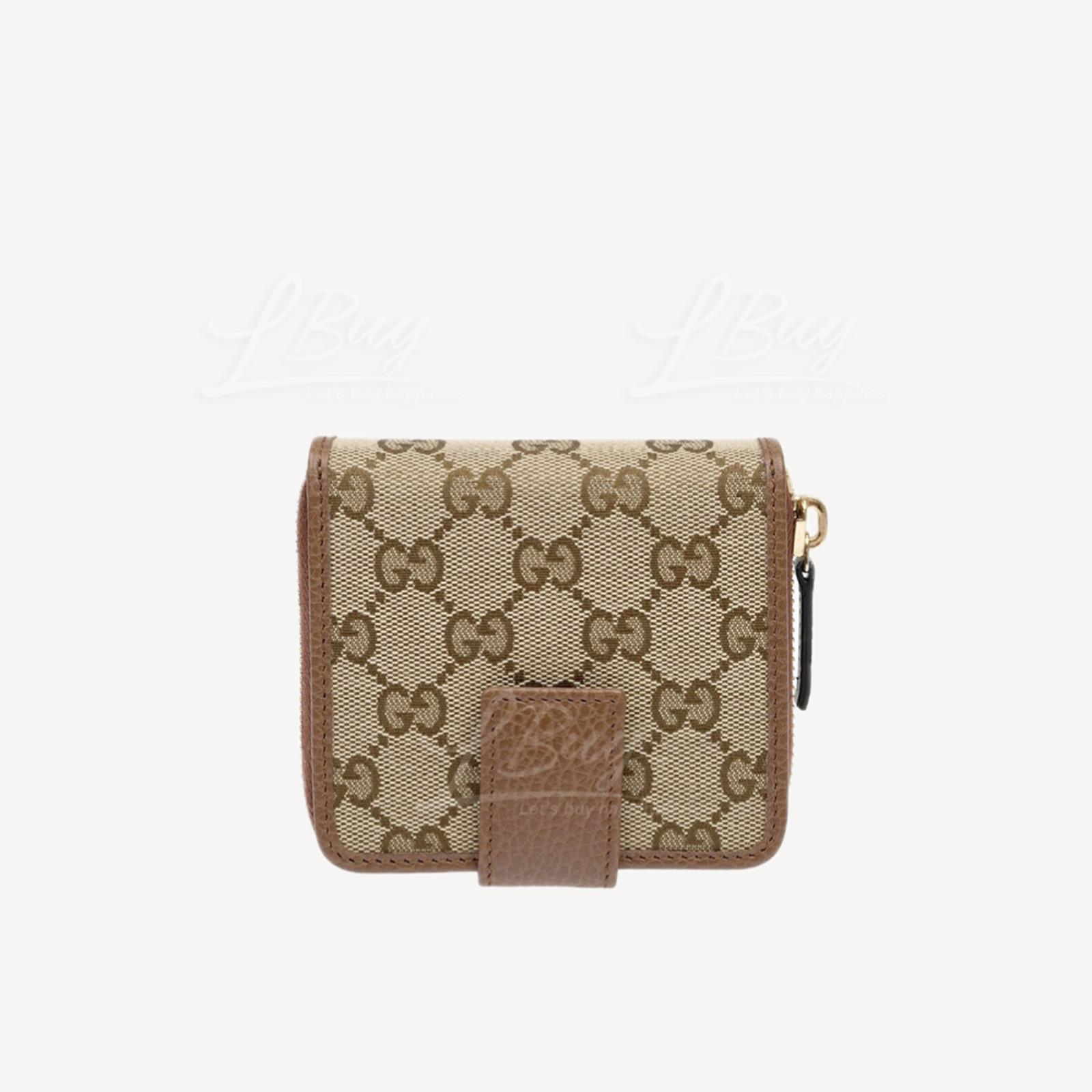 Gucci GG Logo 外拉链口袋扣式短银包 棕色 346056