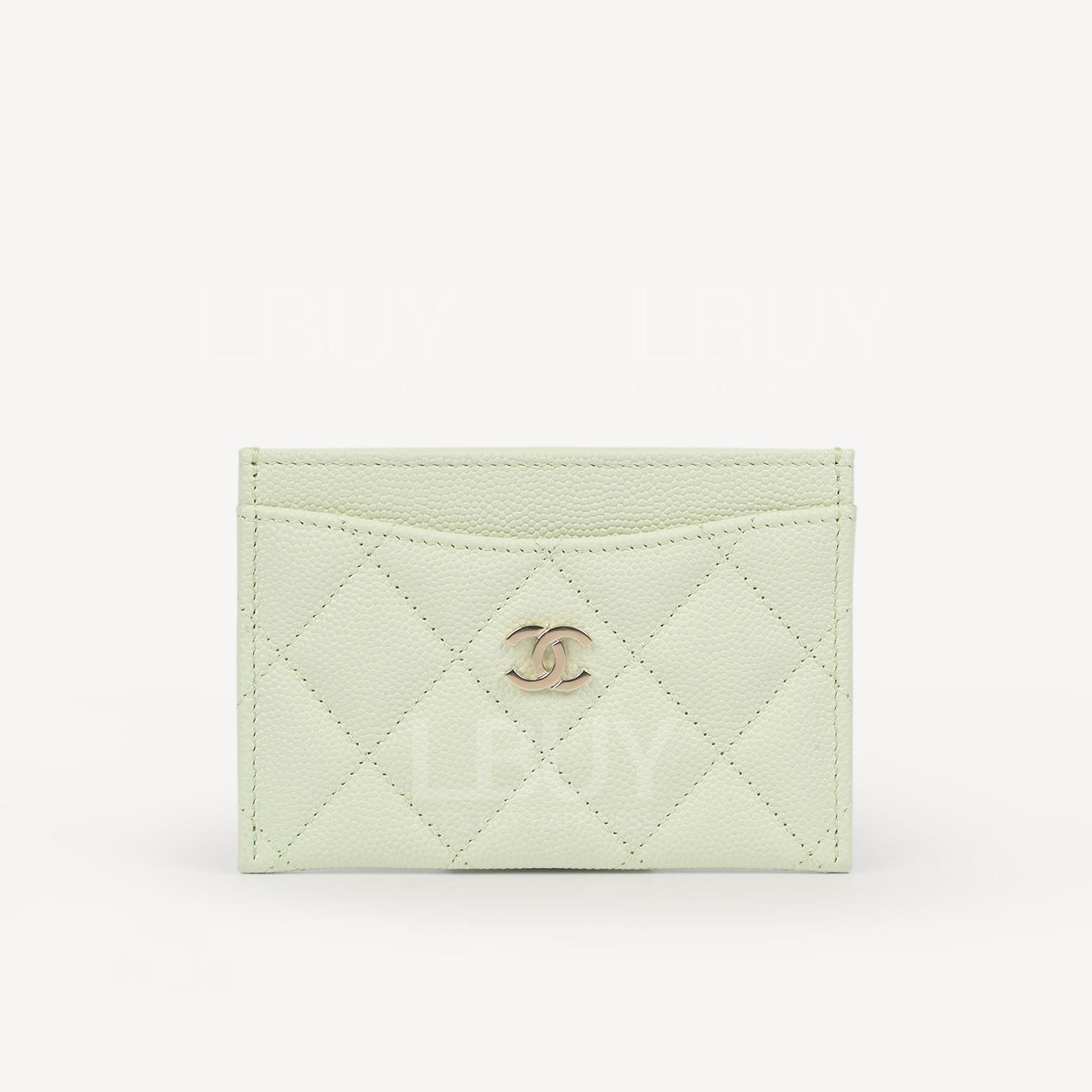 Chanel Classic Card Holder Light Green with Gold-tone Metal AP0213