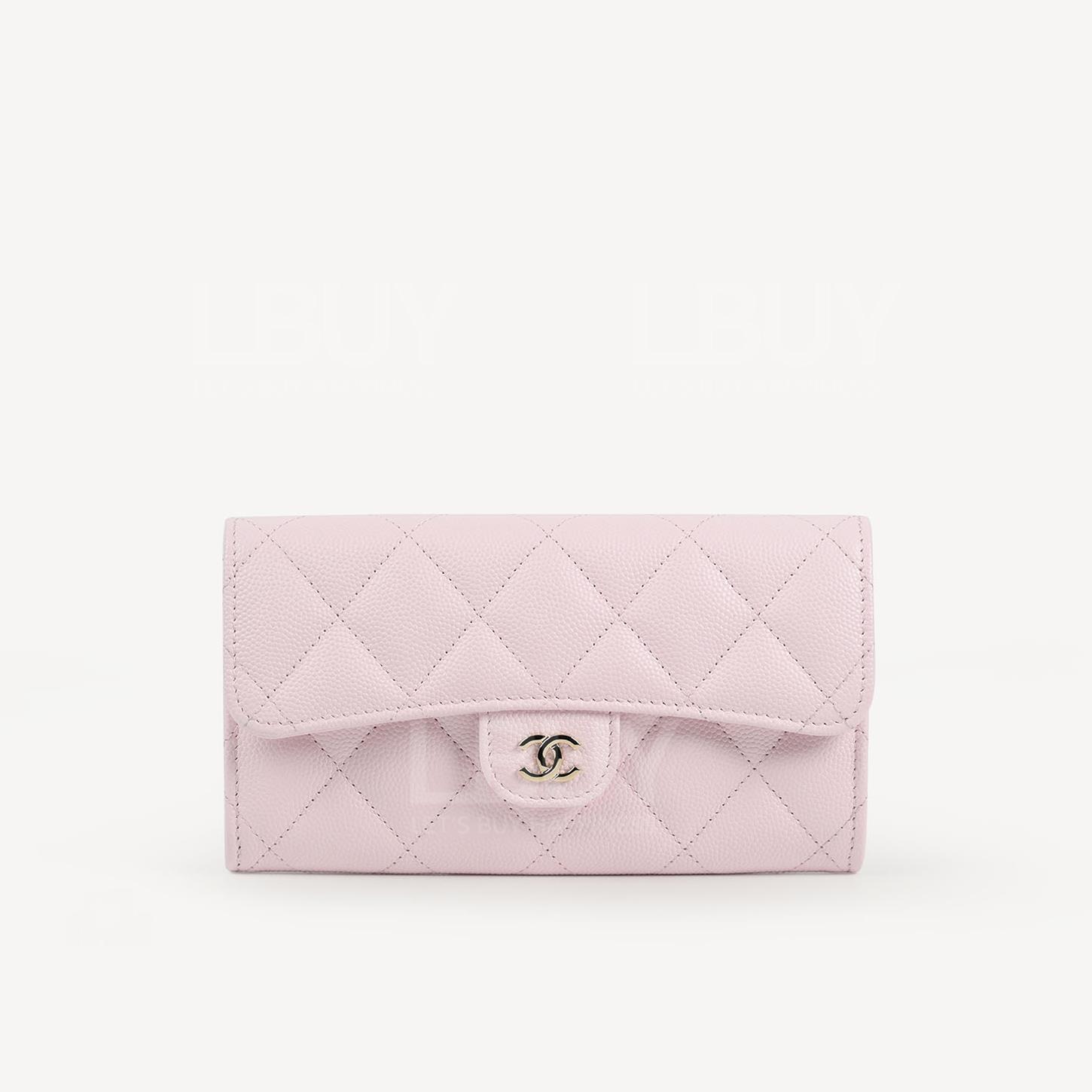 Chanel Classic Medium Flap Wallet Light Pink with Gold Tone Metal AP1000