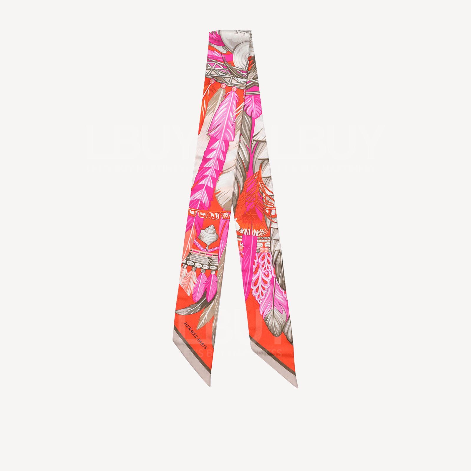 Hermes Twilly Danse Pacifique 羽毛圖案 橙色