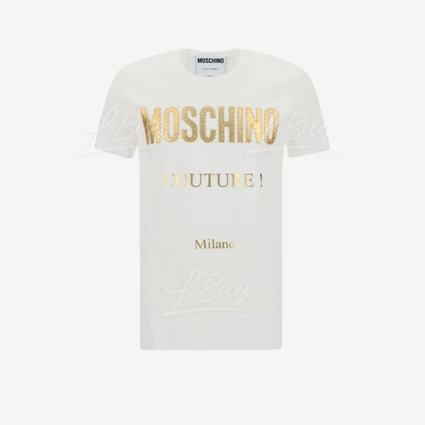 Moschino Couture Gold Logo Short Sleeve T Shirt White