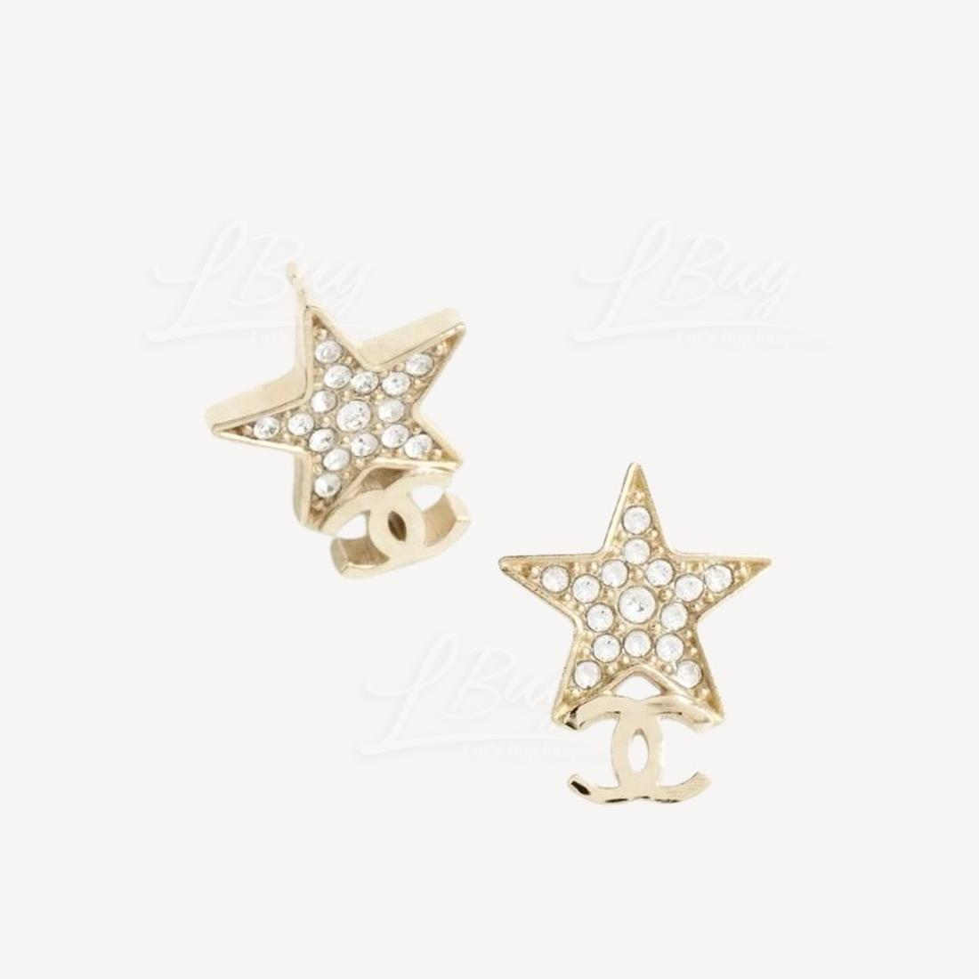 Chanel 星星金色水鑽 CC Logo 耳環 ABB488