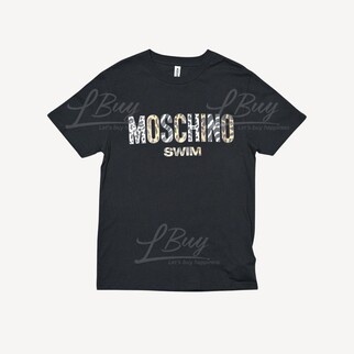 Moschino Swim 豹纹Logo 短袖T恤 黑色