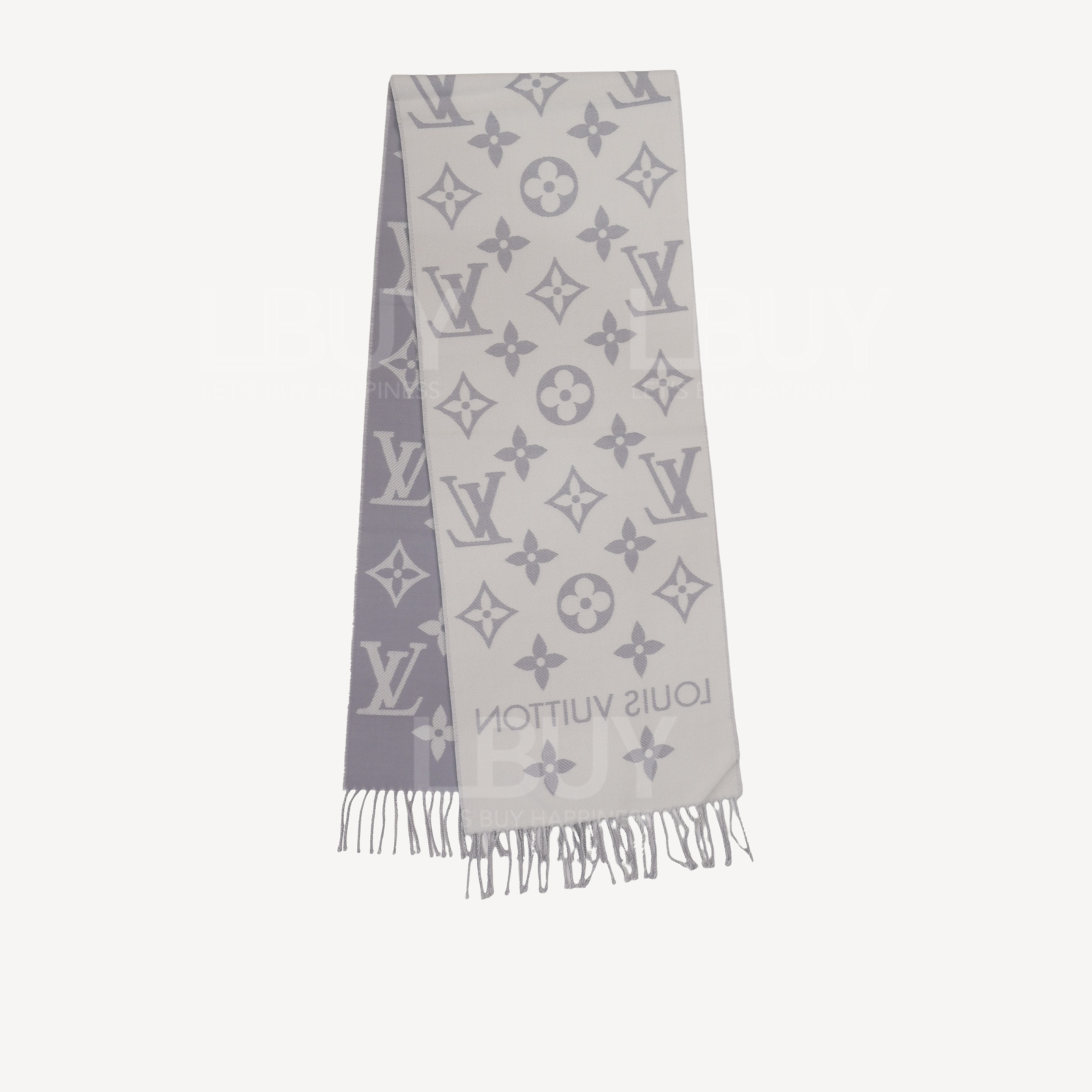 LV ESSENTIAL Monogram 全羊毛围巾 浅灰色