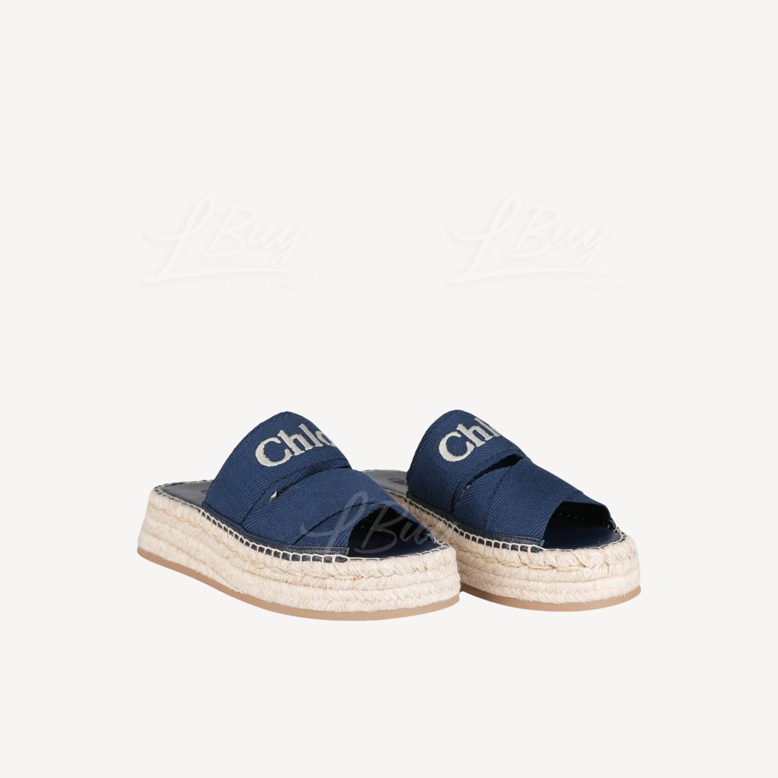 Chloe MILA SLIDE Frosted Almond 厚底涼鞋 深藍色