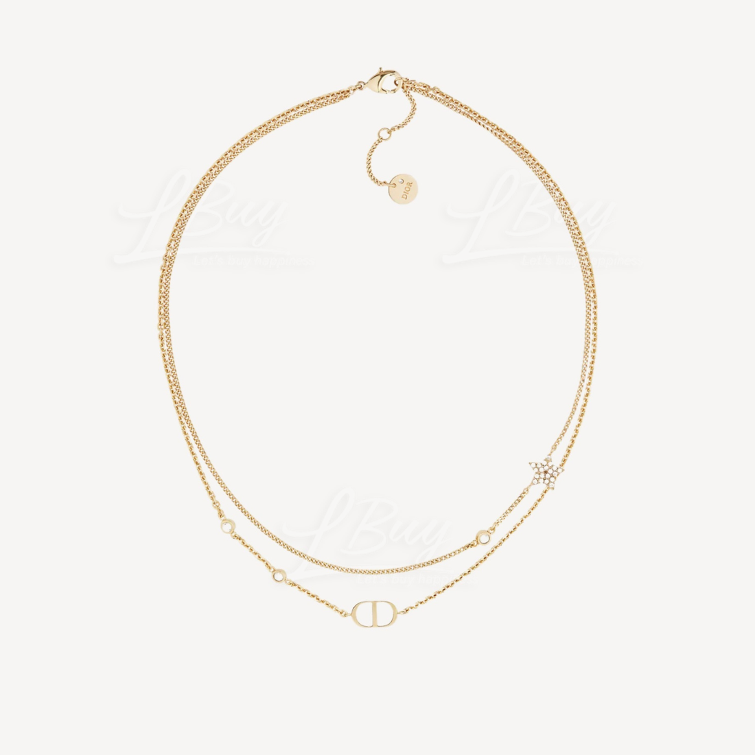 Dior Petit CD Double Necklace Gold-Finish Metal and White Crystals