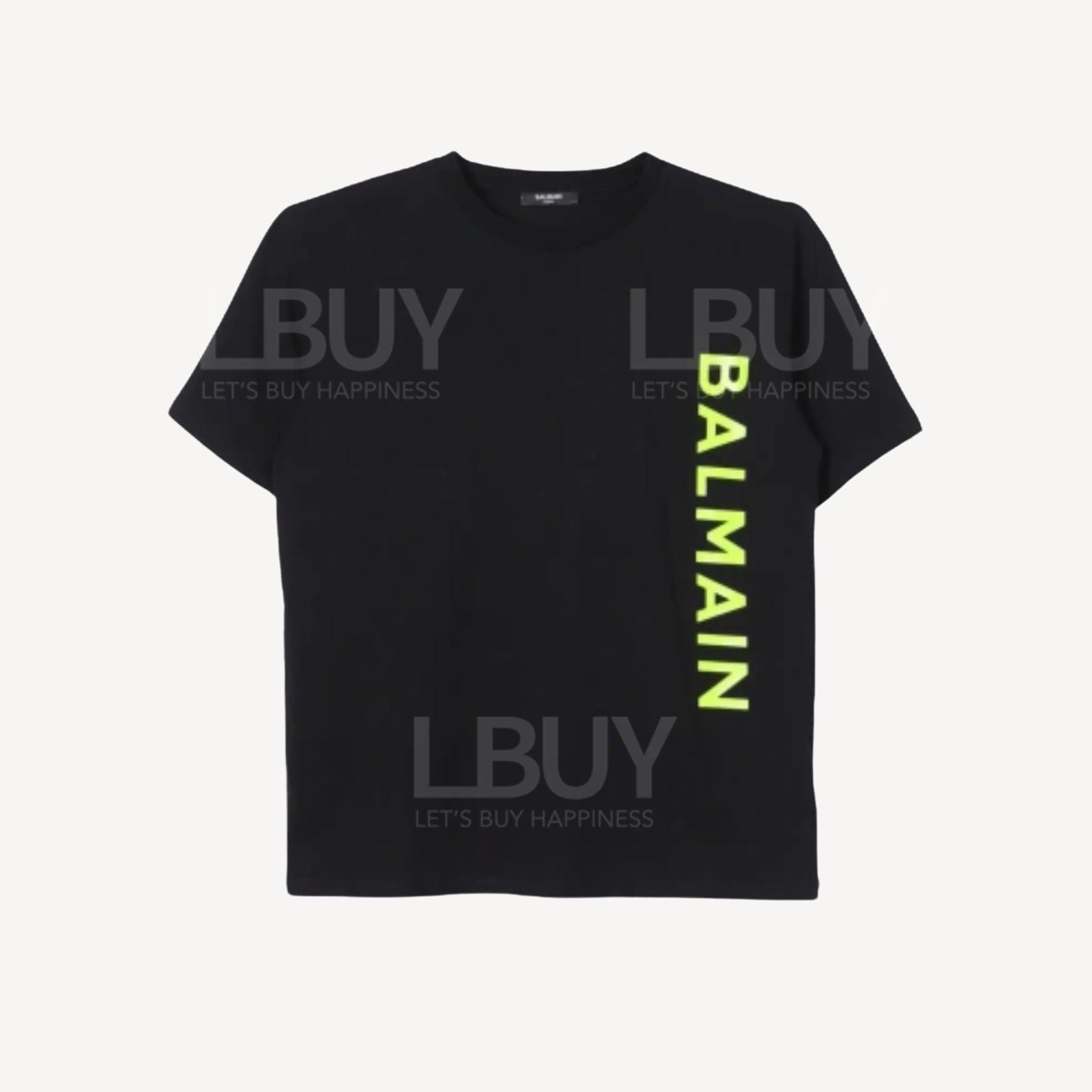 Balmain 黑色拼螢光黃色側邊logo短袖T恤