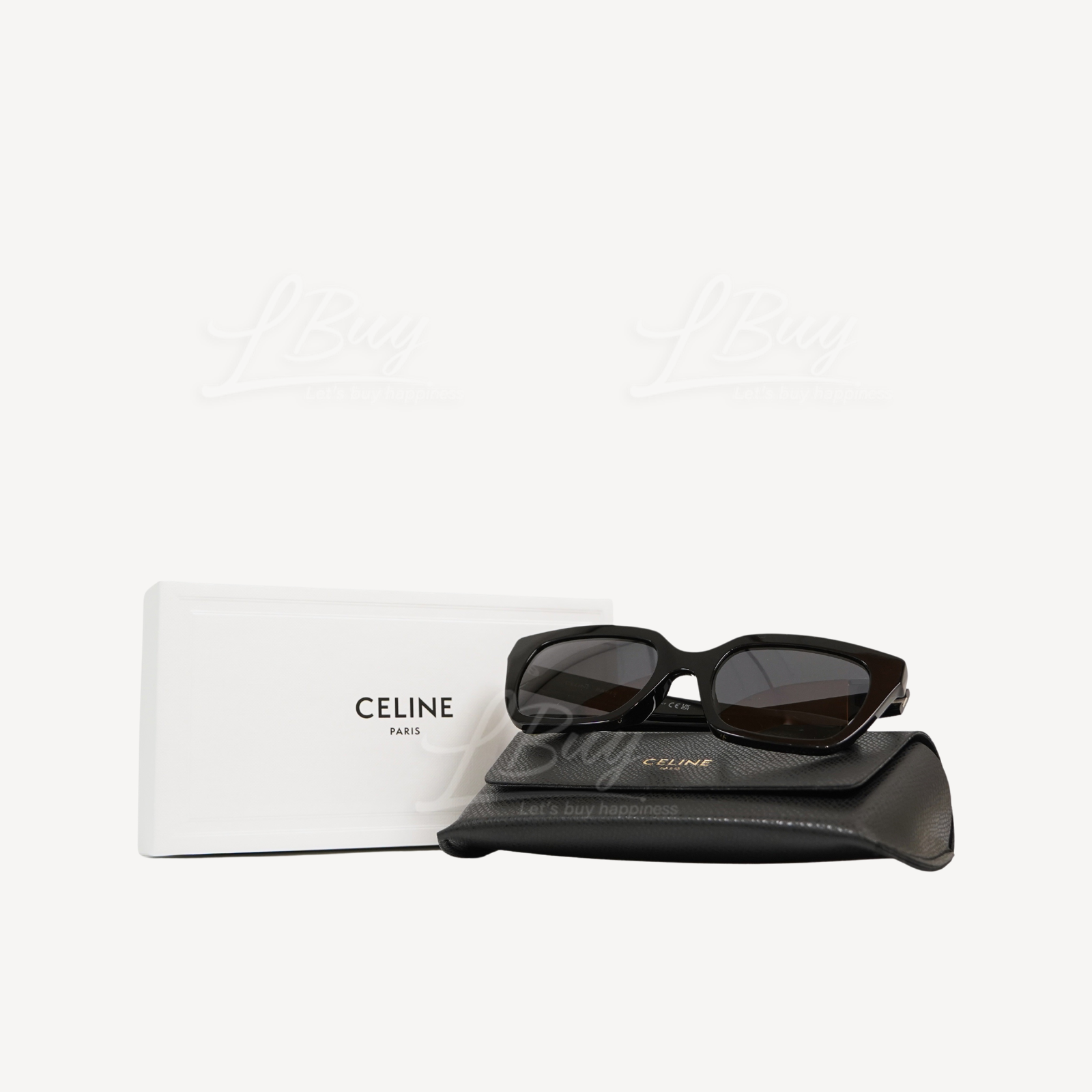 Celine Monochroms 白色Logo黑色方形太阳眼镜