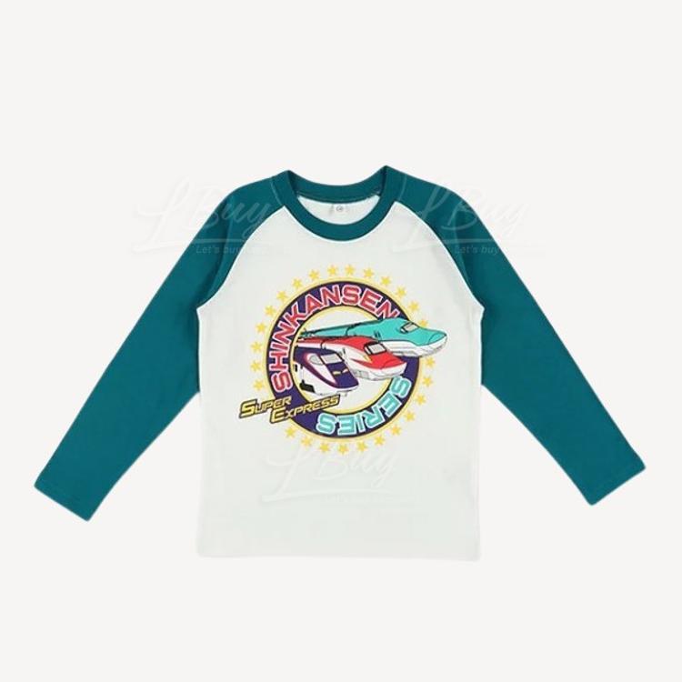 Shinkansen Long Sleeves Tee T-Shirt Tee Green Colour (Size: 100-130)