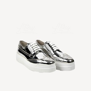 Prada Platform Silver Leather Shoes