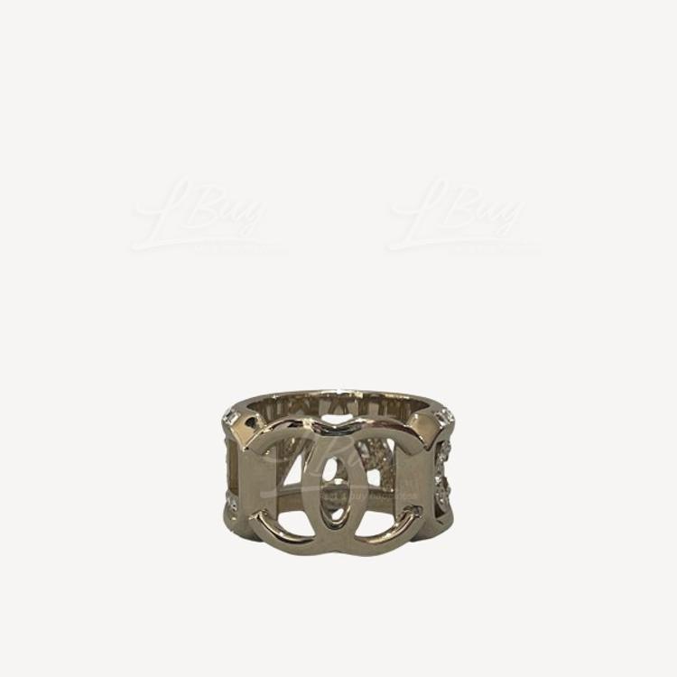 Chanel Rhinestone CC Logo Gold Ring ABB964