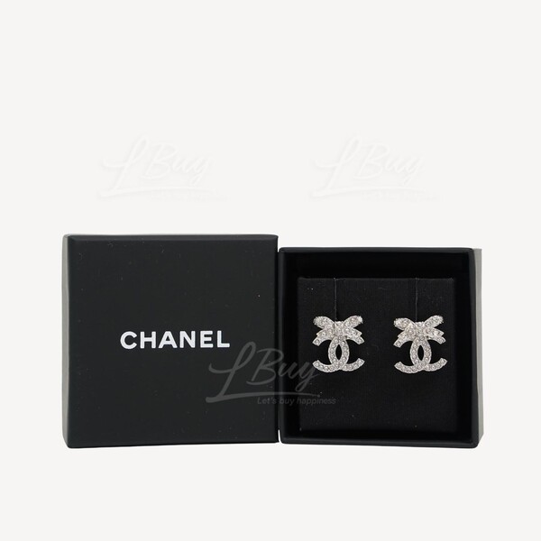 リボンとロゴ★CHANEL ピアス Silver Rhinestone Bow 230209-100b.jpg