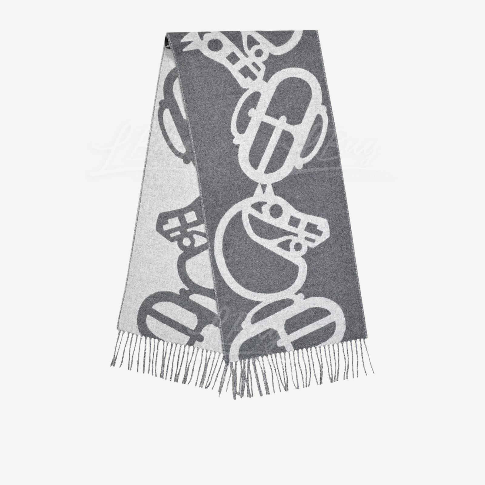 Hermes Boucles Et Camails Muffler Cashmere Scarf Anthracite Gris Clair