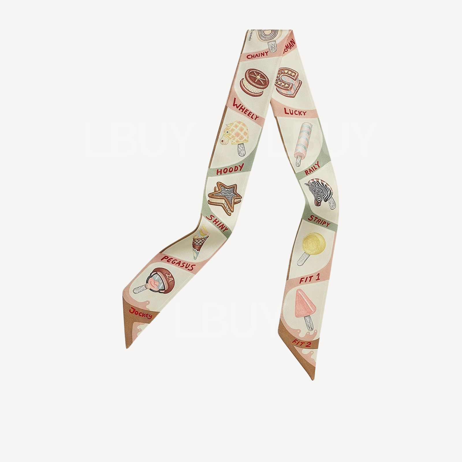 Hermes Funny Ice Cream Twilly 米色 奶油色 杏仁綠