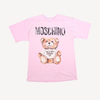 Moschino Couture Oil Painting Teddy Bear Logo Short Sleeve T-Shirt Pink