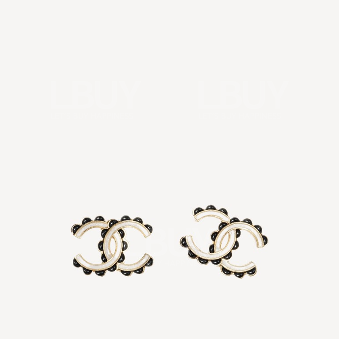 Chanel CC Logo 黑白色花边耳环 ABE184