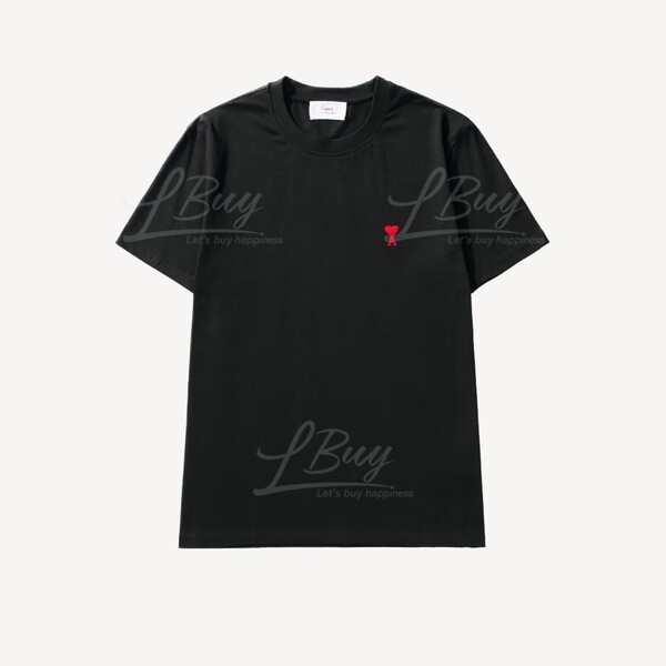 ★★AMI PARIS★★ Red Heart Logo Short Sleeve T-Shirt Black Black Red Ami De Coeur T-Shirt | AMI PARIS