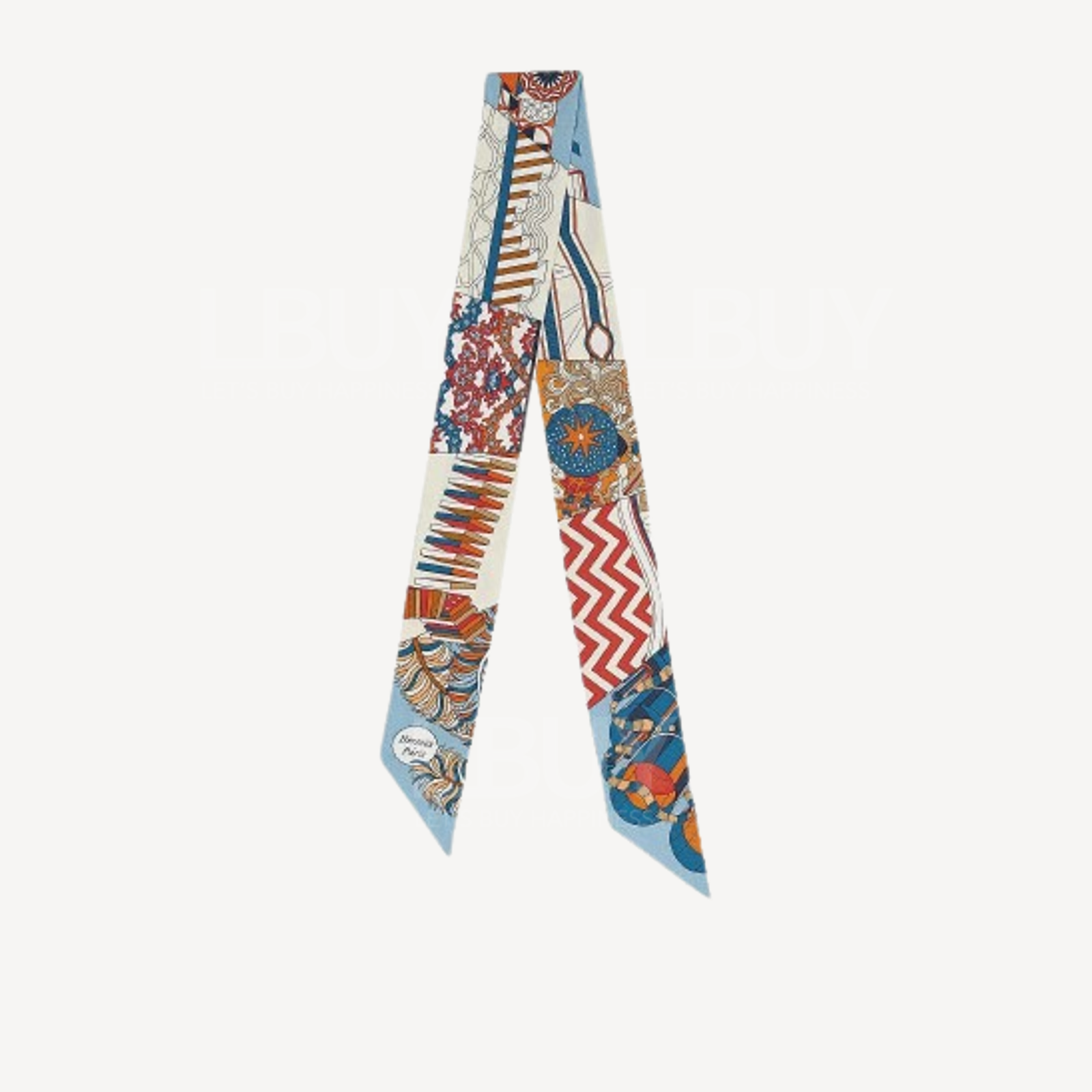 Hermes De l'Ombrelle aux Duels Silk Twilly 蓝色 亮橙色 奶油色