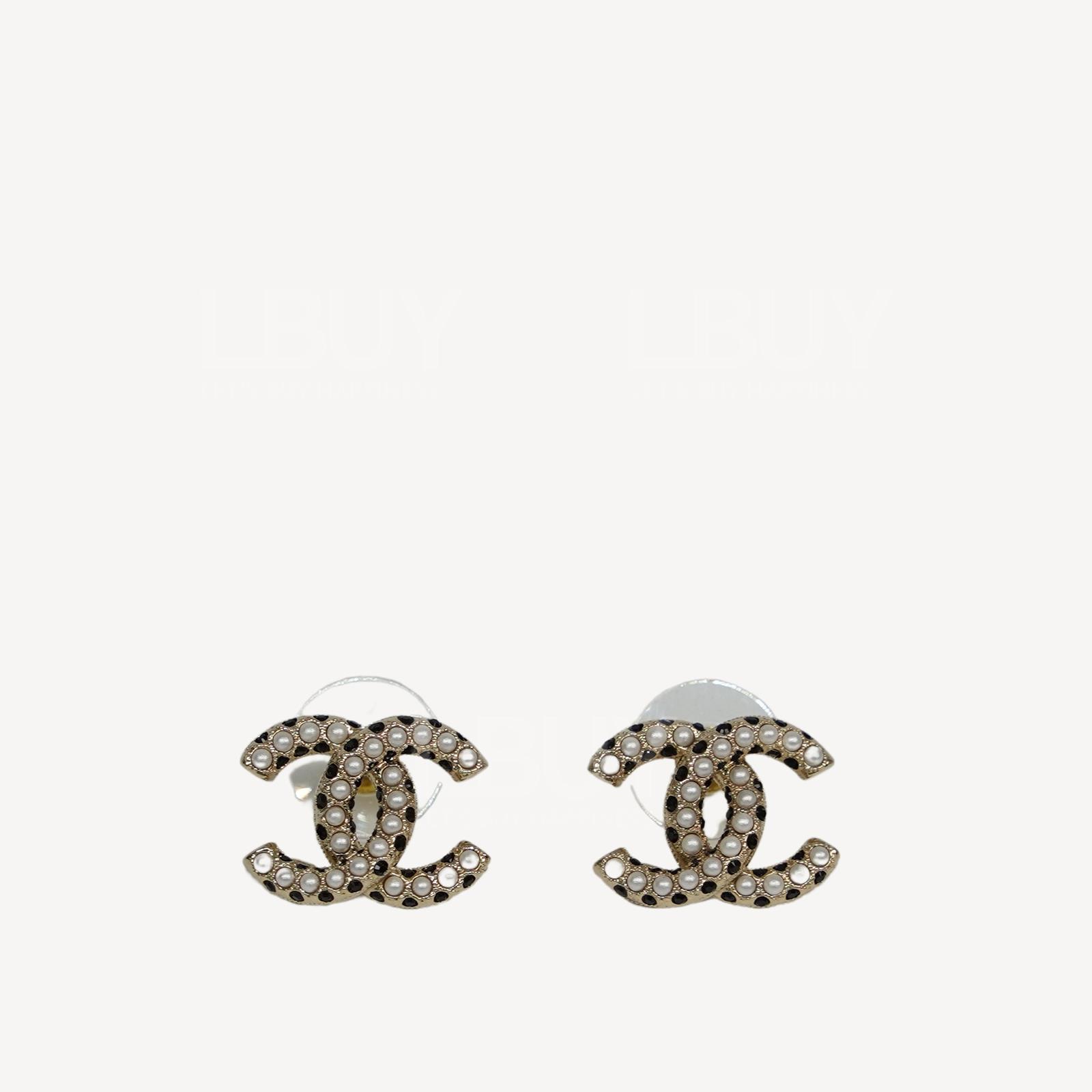 Chanel Gold CC Logo Pearl and Black Earrings AB6675