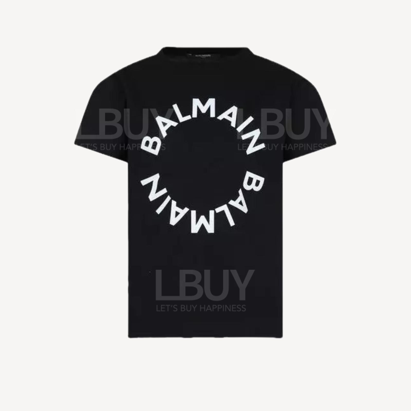 Balmain 白色圓形Logo印花女裝短袖T恤 黑色