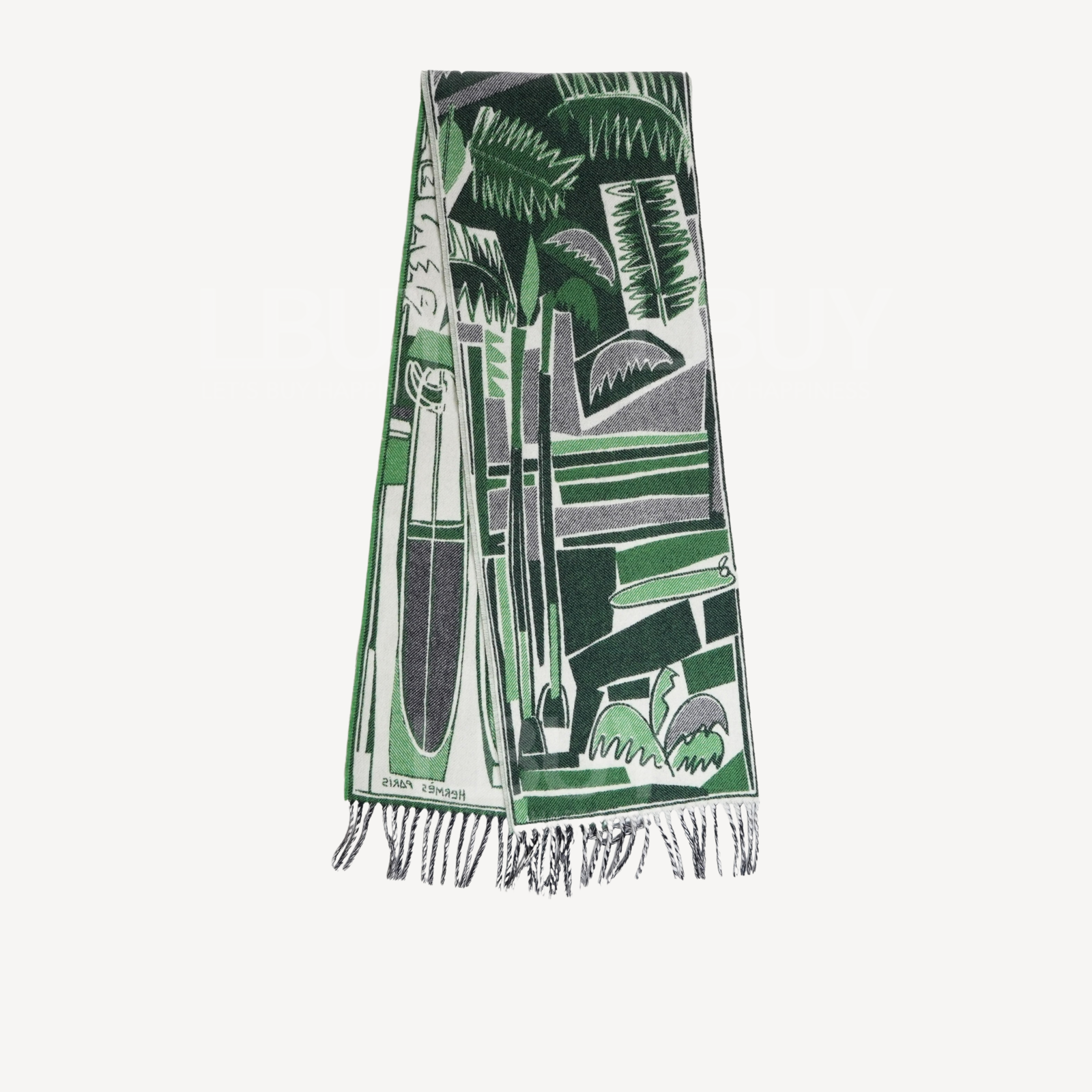 Hermes Sea, Surf and Fun Muffler Vert Gazon Marine Ivoire