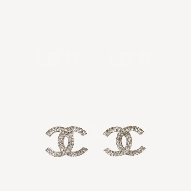 Chanel 银色CC Logo配水晶 耳环 AB4041