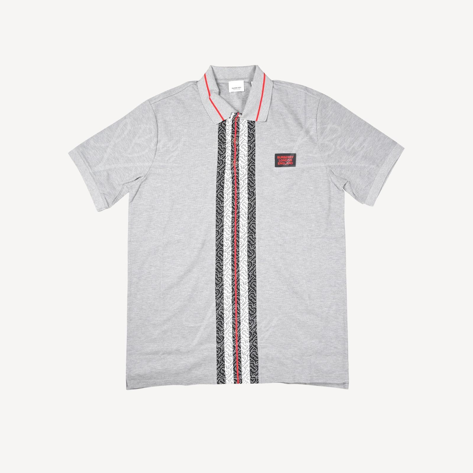 Burberry Monogram Print Cotton Polo Shirt Grey