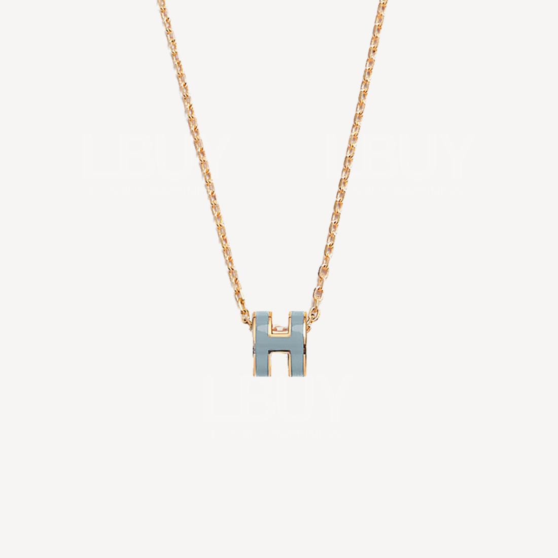 Hermes Mini Pop H Necklace 项链 亚麻蓝配金色