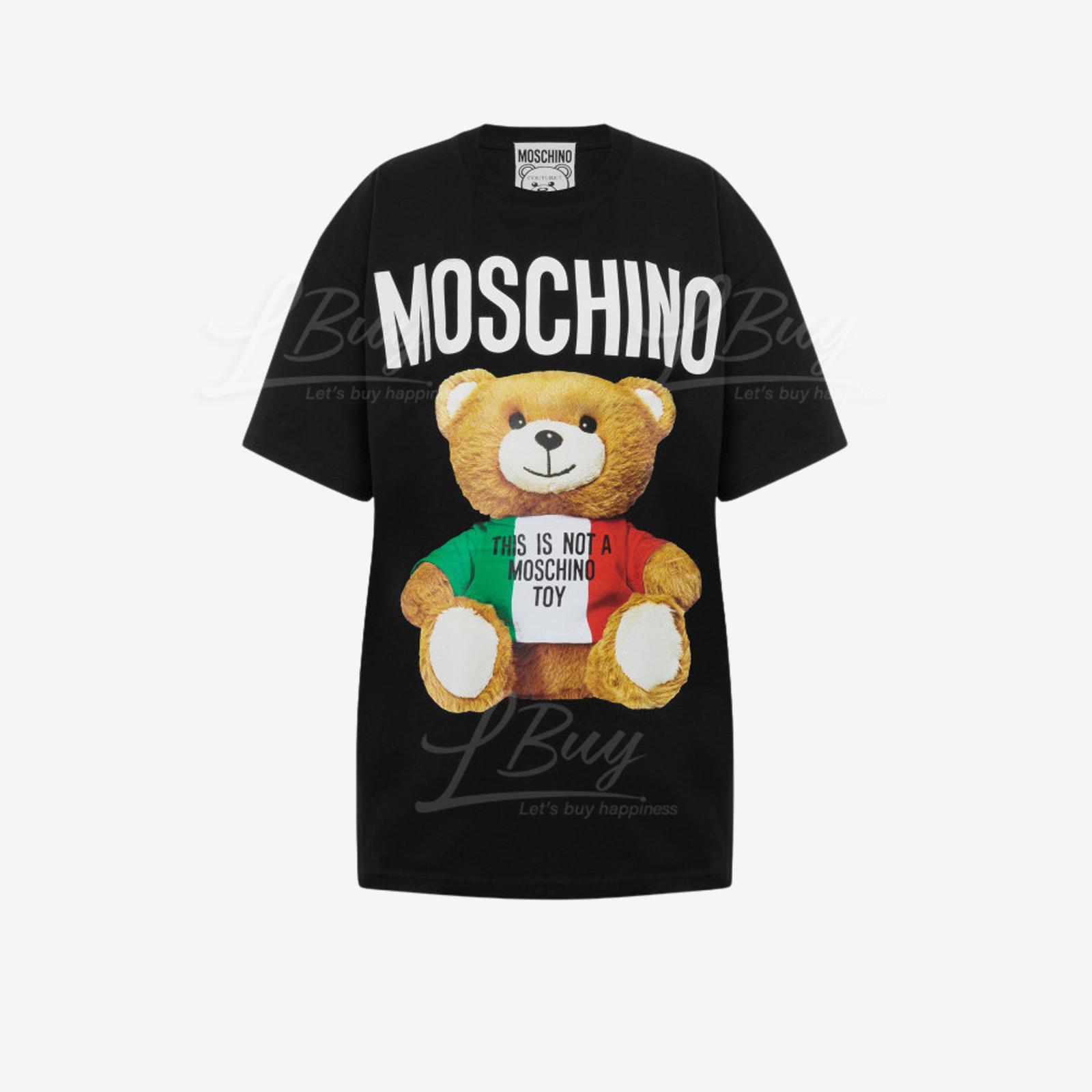 Moschino Couture 意大利國旗泰迪熊Logo 短袖T恤 黑色