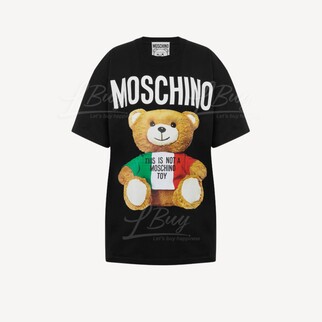 Moschino Couture 意大利国旗泰迪熊Logo 短袖T恤 黑色