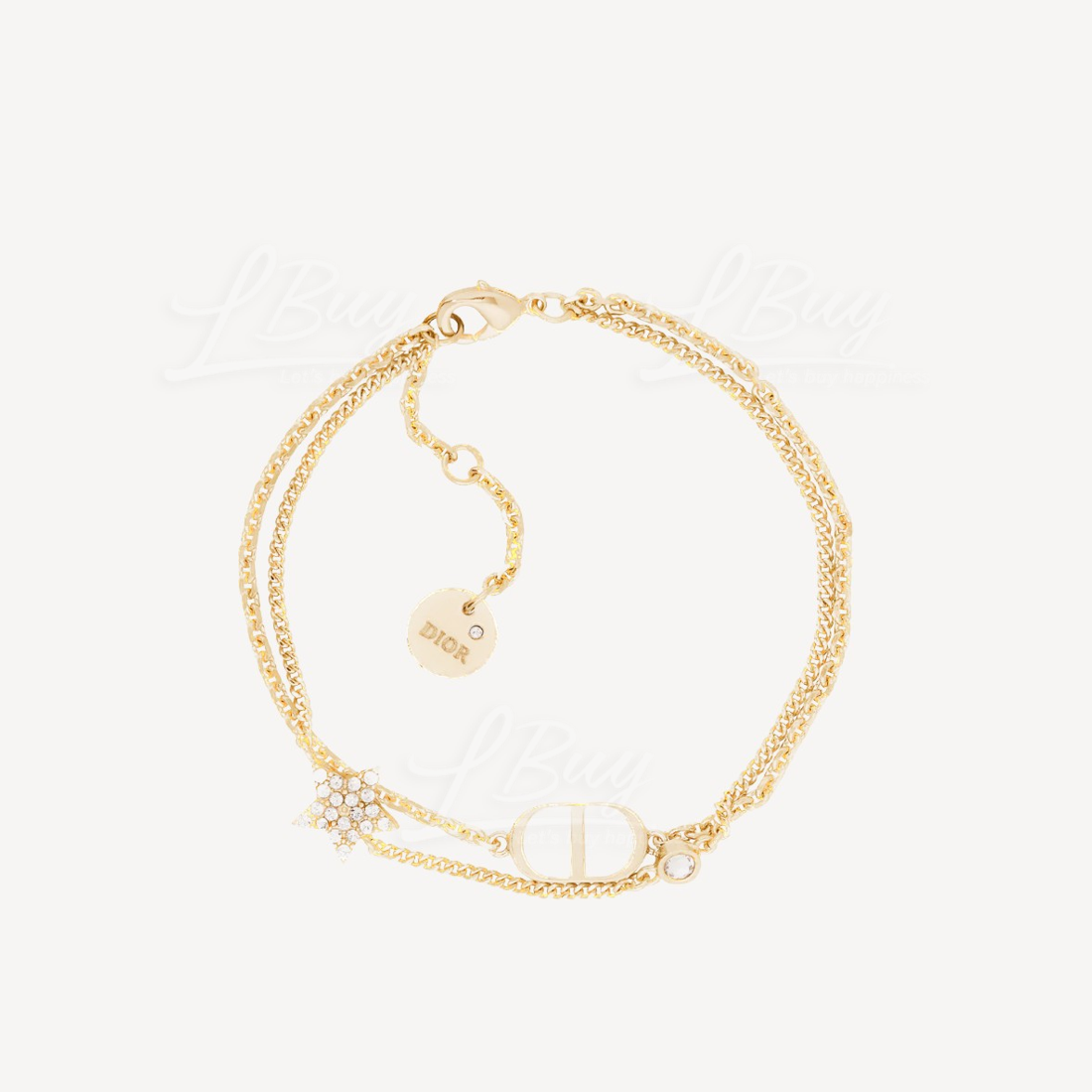 Dior Petit CD Double Bracelet Gold-Finish Metal and White Crystals B1133