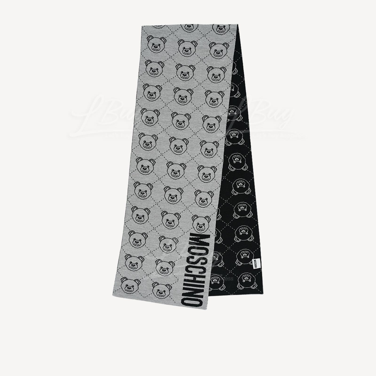 Moschino Teddy Bear Black and Grey Two Sided Scarf