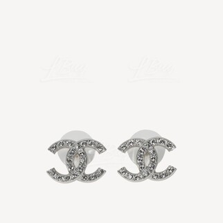 Chanel 水钻中号 CC Logo耳环 银白色 AB5890