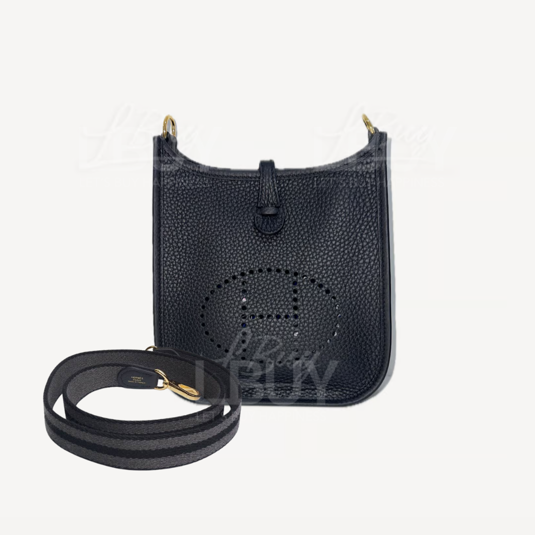 Hermes Mini Evelyne 16 Amazone Bag 黑金 配石墨灰色黑色編織帶