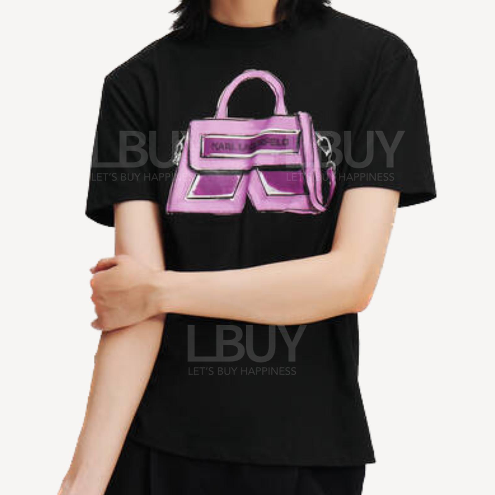 Karl Lagerfeld 老佛爺黑色併紫色手袋圖案短袖Tee