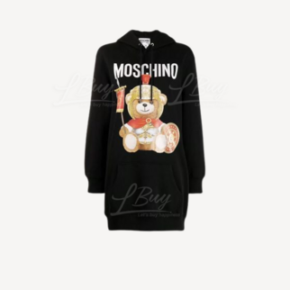 Moschino Couture Black Long Sleeve Soldier Teddy Bear Hoodie Dress