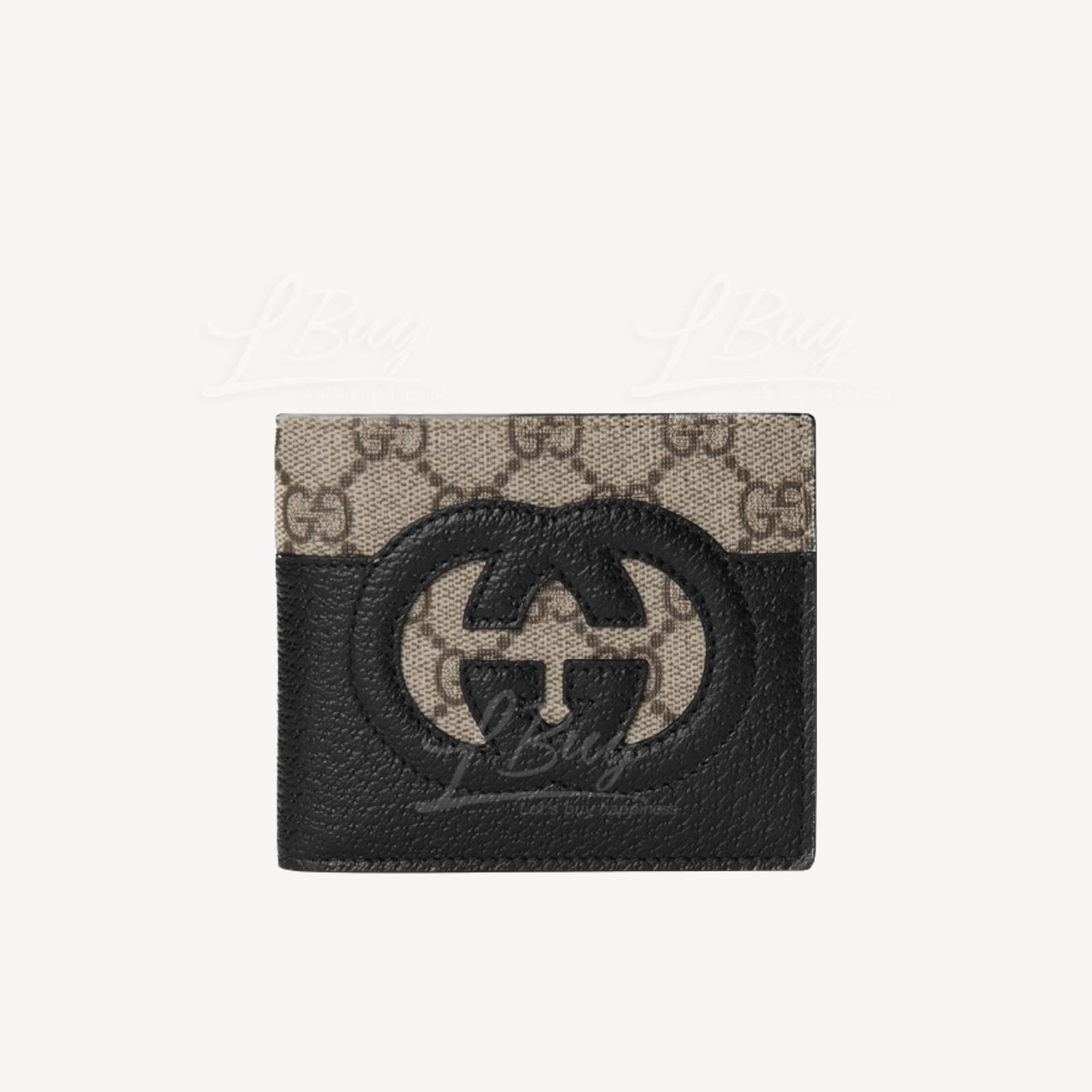 Gucci 鏤空INTERLOCKING G啡色銀包