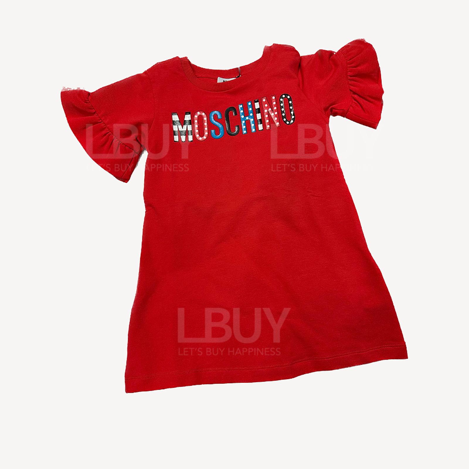 Moschino 童装红色英文字母公主袖连身裙