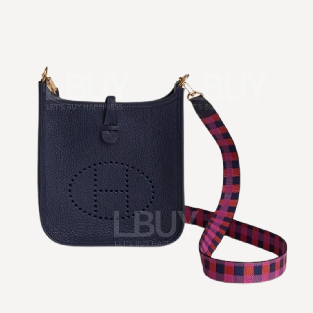Hermes Mini Evelyne 16 Amazone Bag 午夜藍配編織彩帶 寶石藍 海葵紫 火焰紅 金扣 單肩手袋