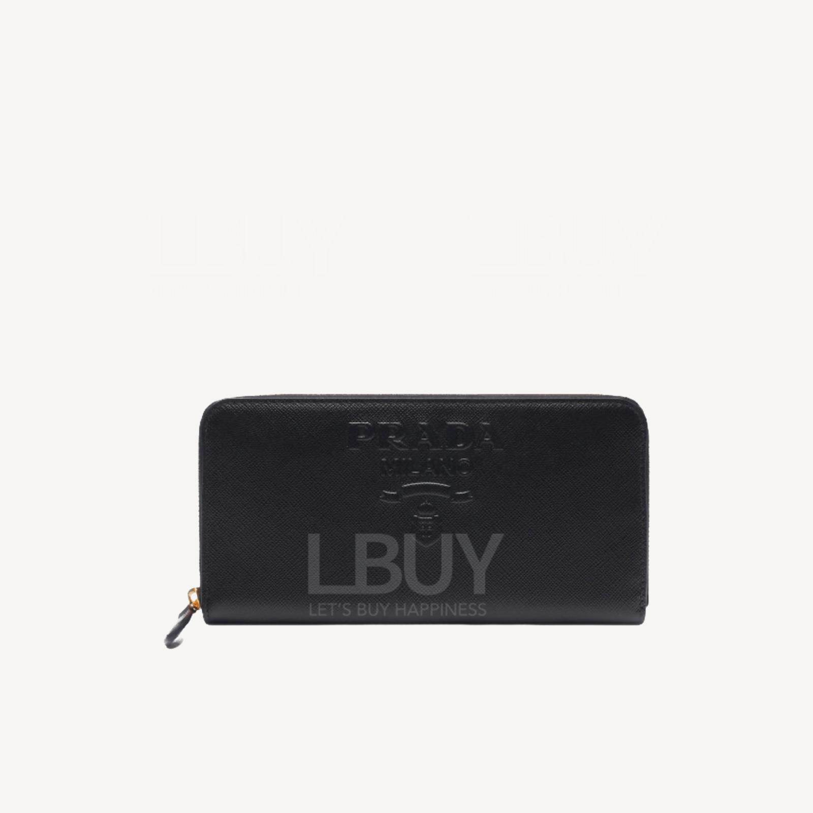 Prada Logo Black Leather Long Zipper Wallet 1ML506