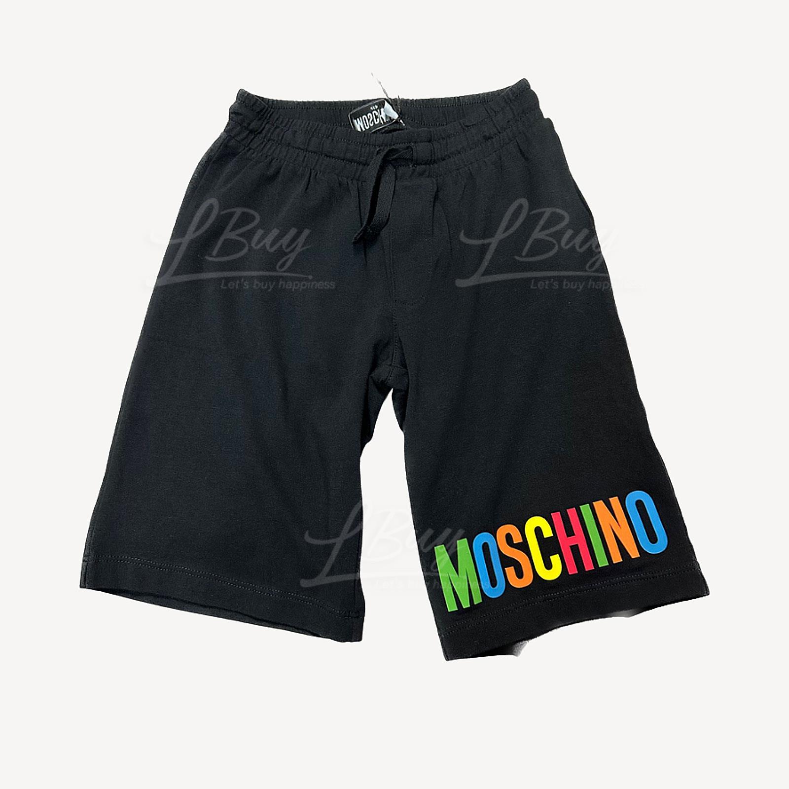 Moschino 童装黑色并彩色英文字Logo棉质短裤