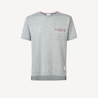 Thom Browne 條紋口袋棉質圓領短袖T恤 灰色 MJS010A