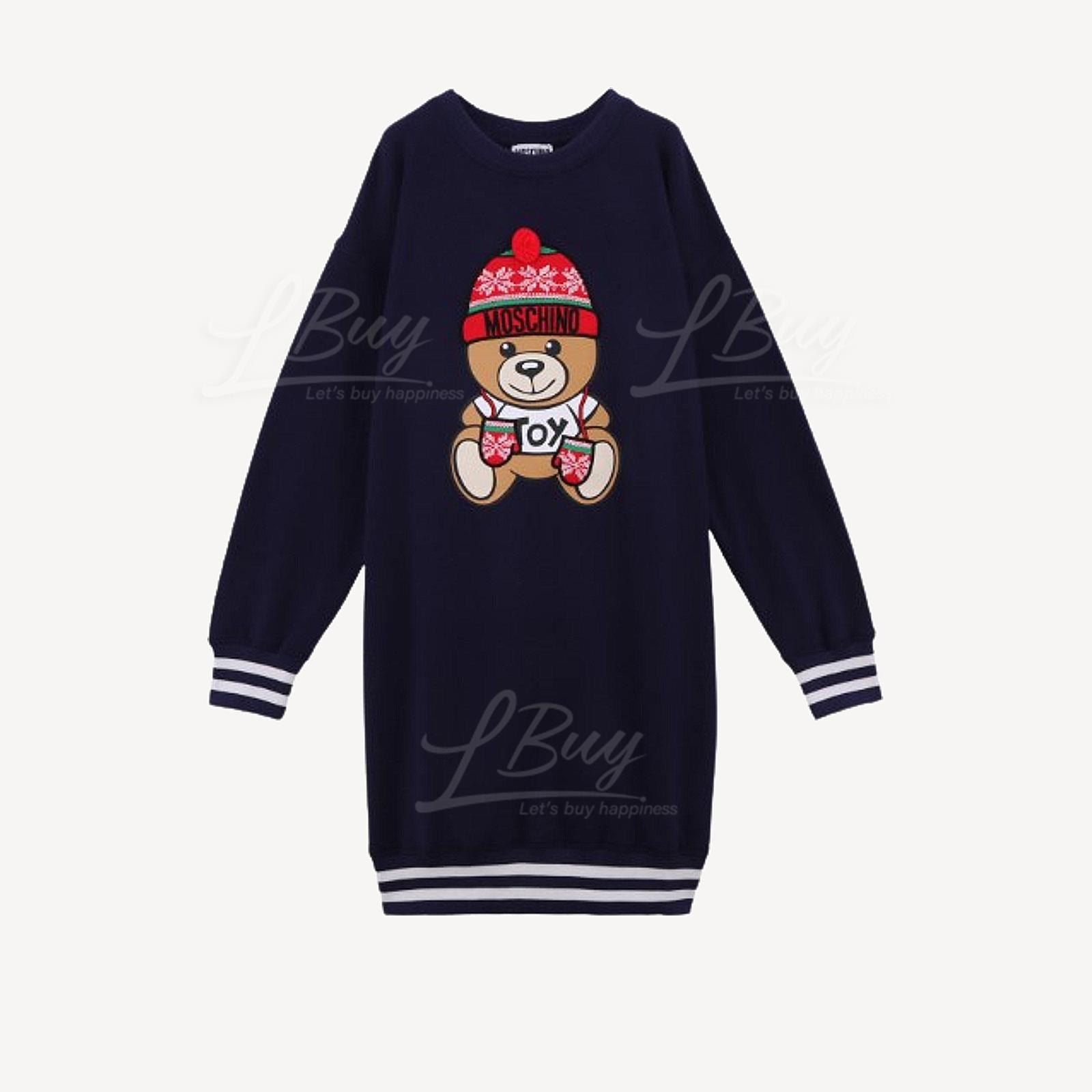 Moschino Kids 冷帽手套泰迪熊 長袖衛衣連衣裙 藍色