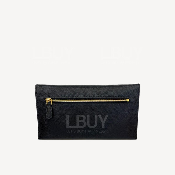 ★PRADA★ Gold Logo Saffiano Wallet Black 1PP122QWAF0002 1PP Prada-Prada Gold Logo Envelope Style Wallet Black 1M1175
